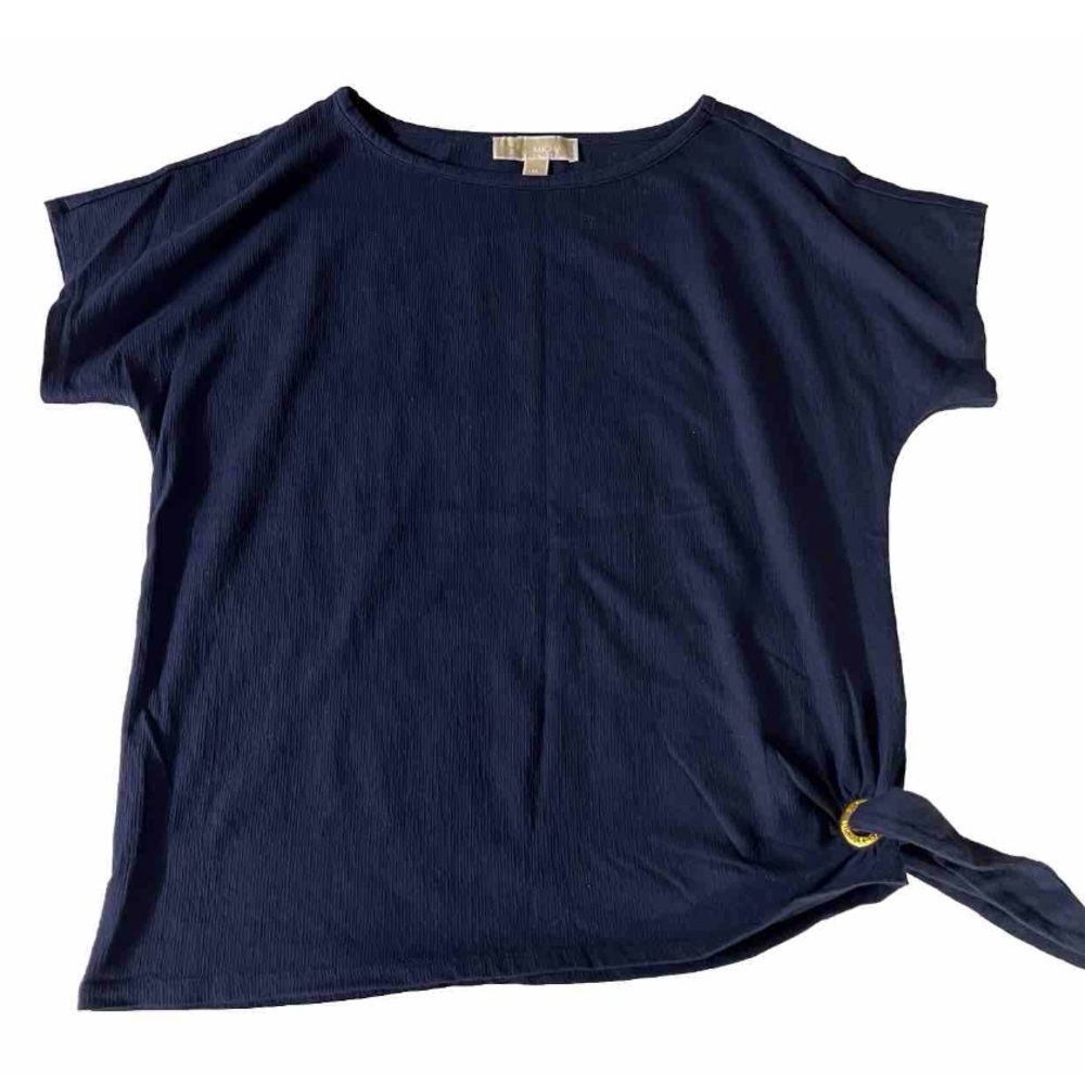 Women’s Michael Kors Shirt Top Blue Gold Side Knot Tie Medium Stretchy Dressy